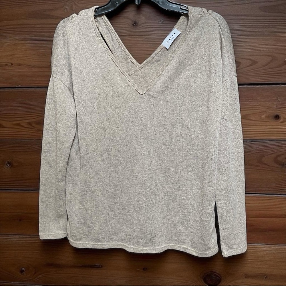 Gilli Coffee Beige V-Neck Women's Top S/M